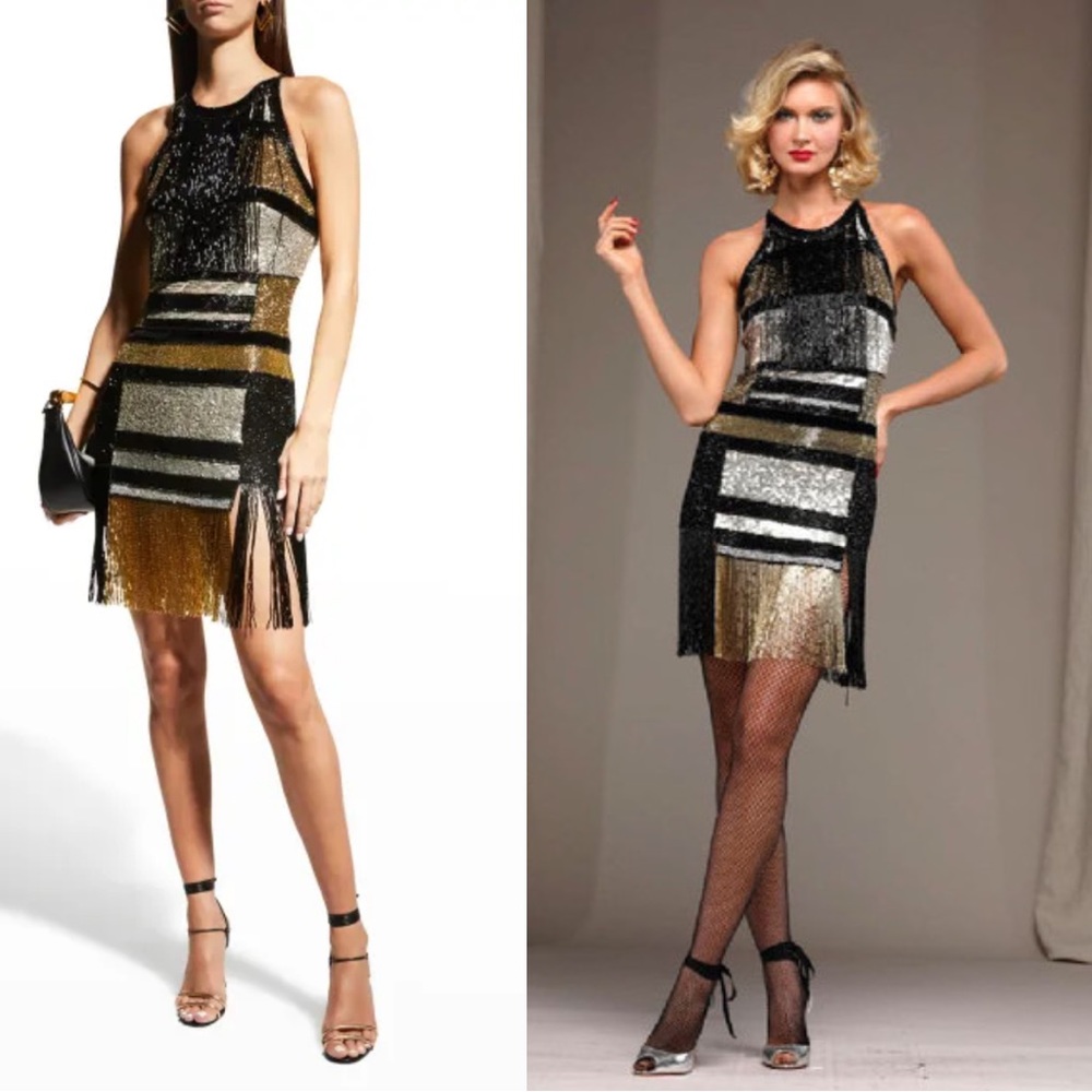 Naeem Khan Beaded Fringe Mini Dress